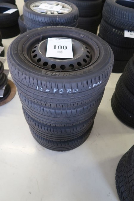 4 stk. stålfælge med dæk, 205/55R16, til Ford C-max, hulmål 5x108 mm