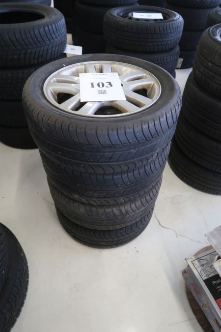 4 stk. alufælge med dæk, 195/50R15, til Peugeot 206SW, hulmål 4x108 mm