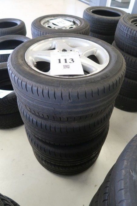 4 stk. alufælge med dæk, 205/55R16, til Mercedes , hulmål 5x112 mm