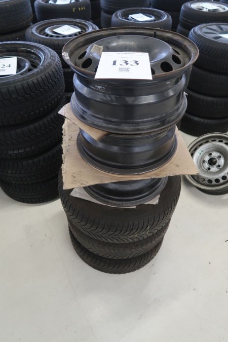 6 pieces. steel rims and 3 pcs. tire. Tires: 205 / 55R16, hole size 5x108 mm
