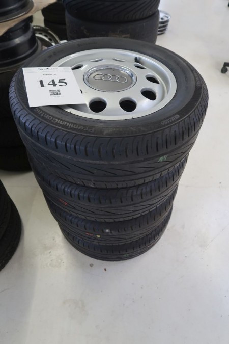 4 stk. alufælge med dæk, 195/65R15, til Audi A4, hulmål 5x112 mm