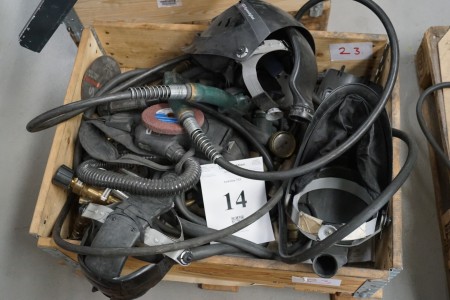 Lot of welding hoses, helmets, manometers