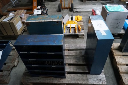 3 pieces steel assortment cabinets with content.