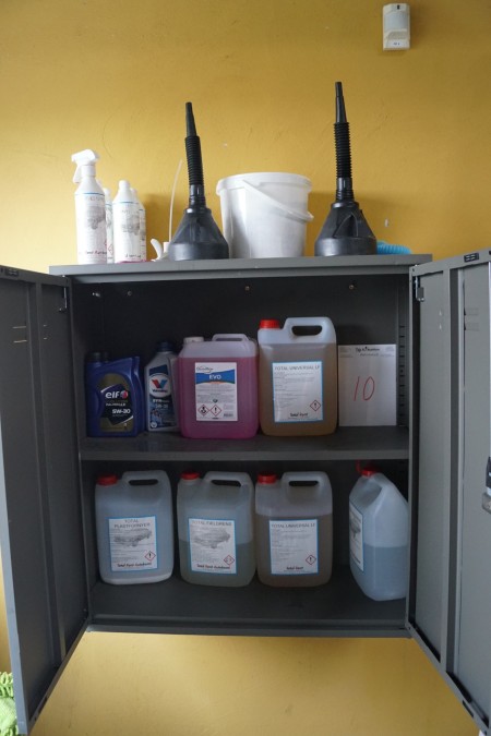 Contents in the cabinet of various chemicals,