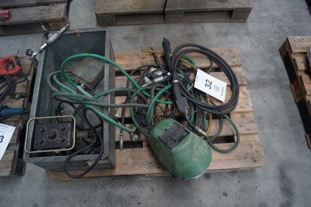 Welding hose PSM 305 + Welding mask, Migatronic welding control Model FPB. + Miscellaneous air and water hose.