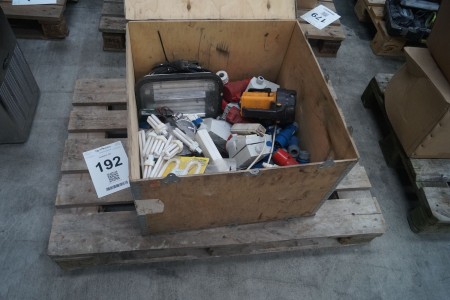 Transport box with various electrical items.