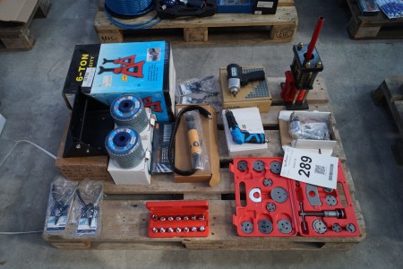 Air wrench, air grinder, jack, special trigger, scrubber discs. 6 ton, jack stand, etc.