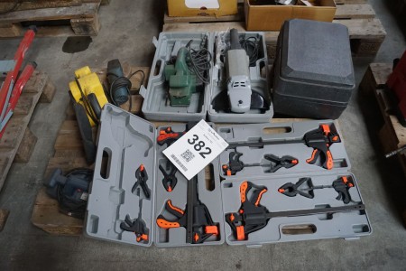 Various power tools + one-hand clamp sets