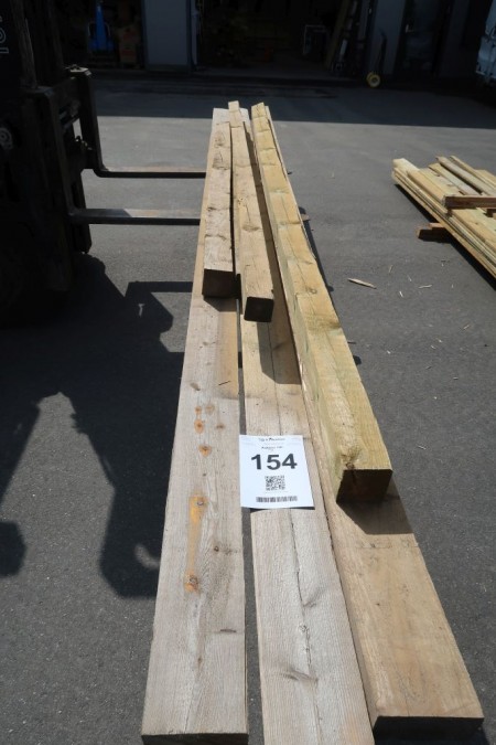 Holz und Pfosten. 14,4 Meter Holz 75x150 mm, Länge 3/480 cm. 3 Meter 75x75 mm, Länge 300 cm. 8,7 Meter 100 x 100 mm, Länge: 2/240, 1/390 cm
