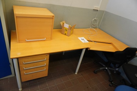 Desk with 2 office chairs with drawers.