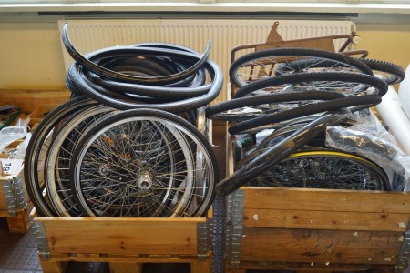 Large lot of bicycle wheels, frames, screens, etc.