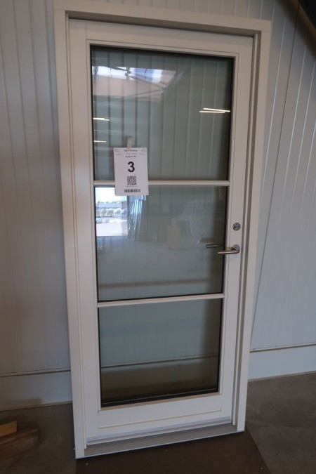 Facade door, right in, B90xH203 cm, frame width 11.5 cm, white / white, 3-point lock