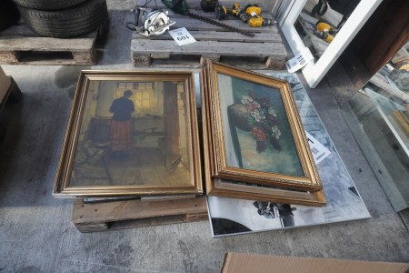 Lot of pictures and paintings, plus mirror