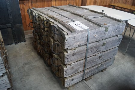 16 wooden ammunition boxes.