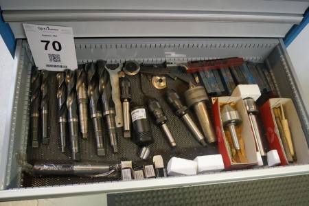 Contents in drawer of various plate holders, pinols, drills, etc.