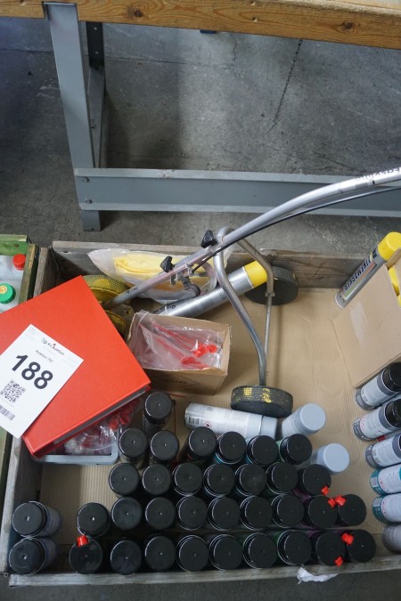 Lot of spray cans and trolley