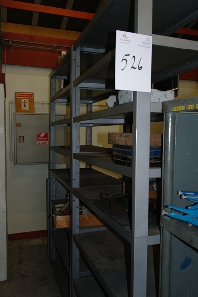 2 section steel rack containing various allen keys + machine vice, etc.