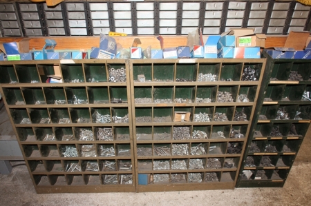 Range Shelf containing various screws, bolts, nuts, etc.