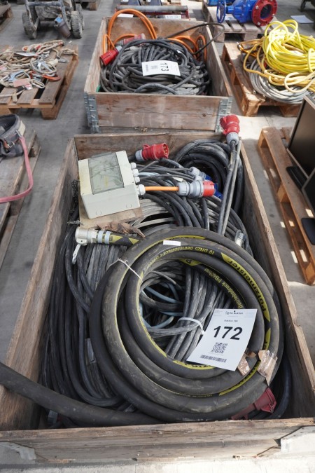 Lot of power cables with power plug + water hose
