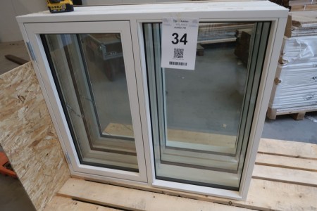 Fenster aus Holz / Aluminium, B119xH106 cm, Rahmenbreite 13 cm, weiß / weiß. Mit Nut für Unterteil. Modell Foto