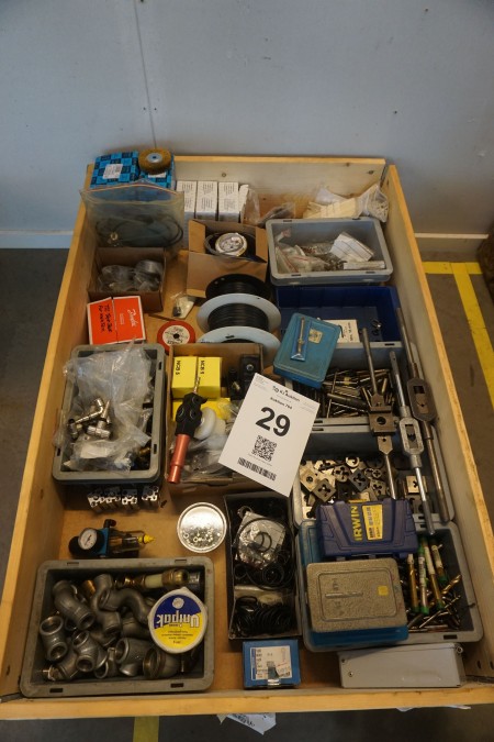 Large lot of drills, spare parts, fittings etc.