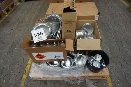 Lot of metal buckets and lids.