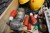 Large lot of power cables (16A), starter cables, helmets, gear motor, bulbs etc.