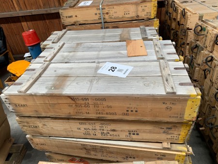 12 wooden ammunition boxes, 116x36cm