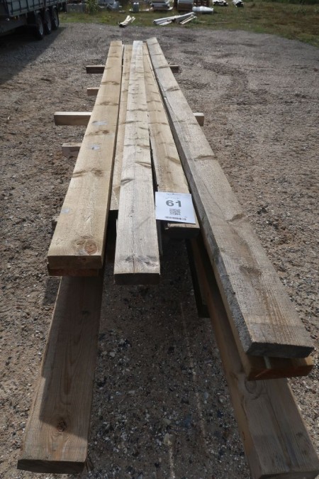 33.6 meters of timber, pressure impregnated. 13.8 meters 50x130 mm, length 2/450, 1/480 cm. 19.8 meters 50x150 mm, length 2/450, 2/540 cm