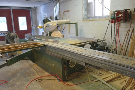 Altendorf saw with scoring saw blade, sliding table and tilt. Serial No. 77-1-177