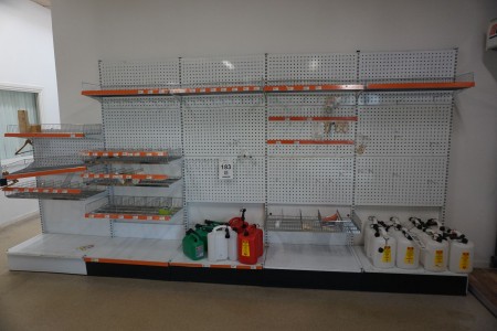Exhibition shelf with perforated plates and shelves for wall