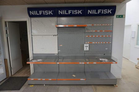 Exhibition shelf with perforated plates and shelves