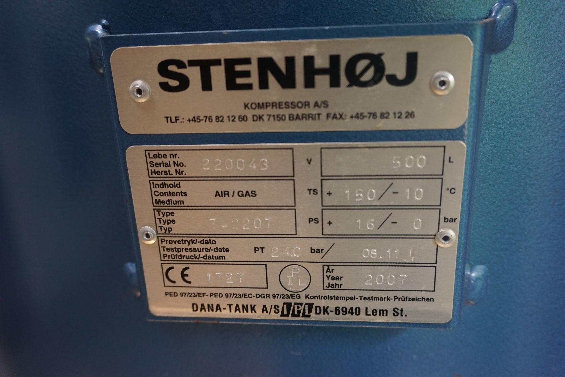Kompressor, Mærke: Stenhøj. Model: SI - 16 + Tryktank køletørre - KJ Maskinauktioner