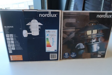 2 stk. udendørs lamper, Nordlux Blokhus, galv. 1 stk. med sensor, 1 stk. uden sensor
