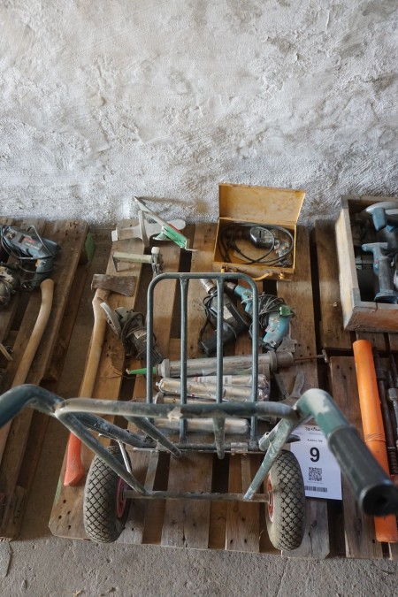 4 pcs. power tools, sack trolley, caulking gun + ax.
