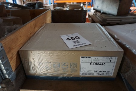 2 boxes with ceiling tiles, Brand: Rockfon, Model: Sonar + various fittings etc.