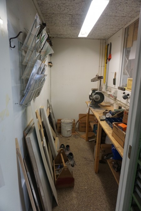 Everything in room, File bench, Bench grinder, Cup drill, Cutting tools etc.