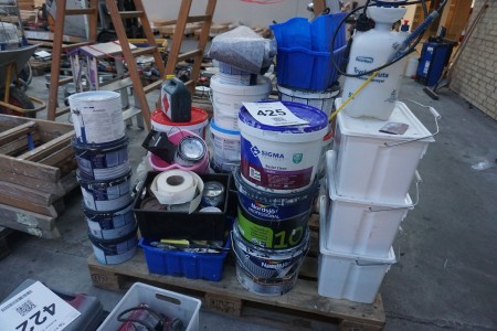 Lot of paint, wall glue, etc.
