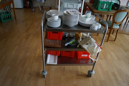 Serving trolley in steel with content