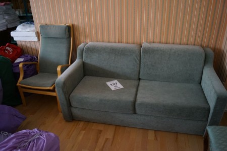 2 Personen Velours Sofa + 3 Veloursstühle