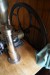 Antique coffee grinder + 7 candlesticks