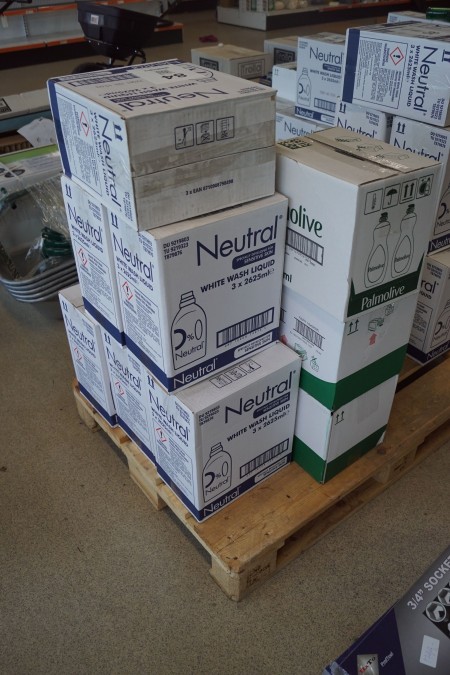 6 Kartons neutrales Waschmittel weiß + 2 Kartons Feengeschirrspülmittel + 1 Karton palmolives Geschirrspülmittel