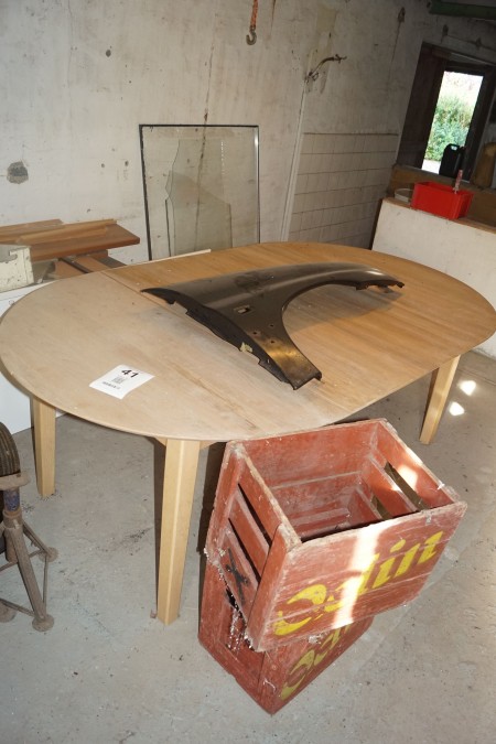 Conference table with 2 insert plates + 2 pcs. old beer crates