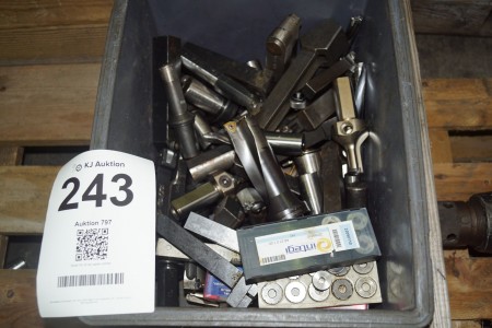 Box with various flat holders and cutting tools etc.