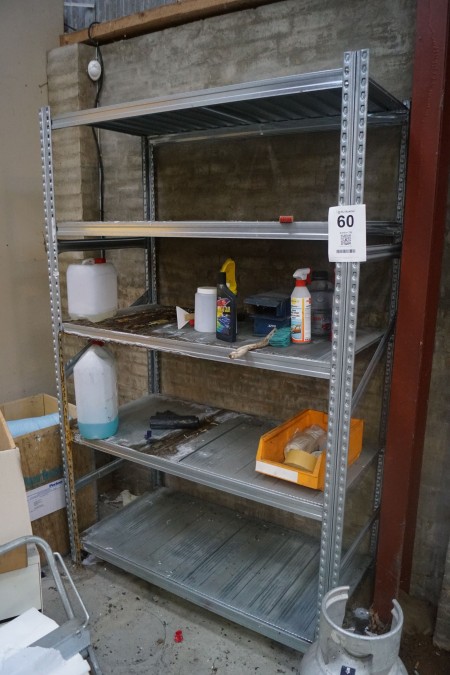 2 pcs. steel shelves with content.