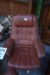 2 brown leather chairs with footstool