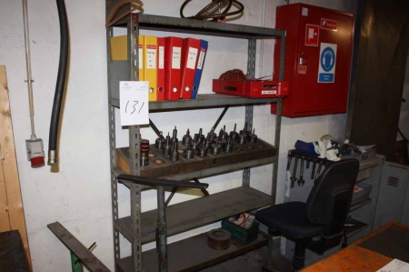Steel Shelving with crimping tool + steel cabinet with content (jigs, etc.) + 2 wagons with crimping tool