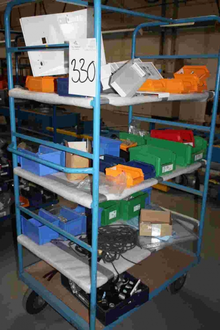 Trolley with content: assortment boxes with screws