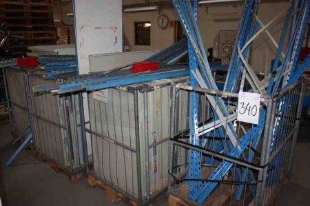 4 grid pallets containing parts for steel shelving