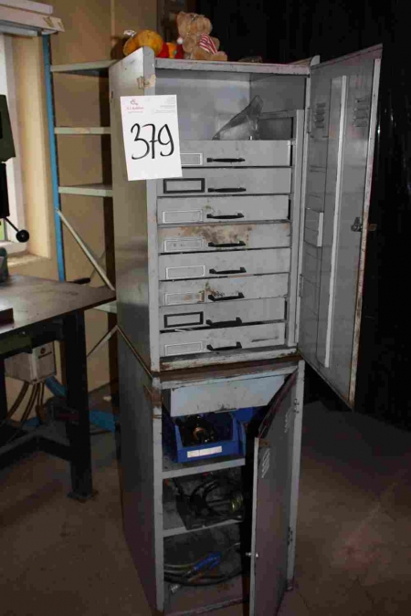 2 steel cabinets with content, including machine vice